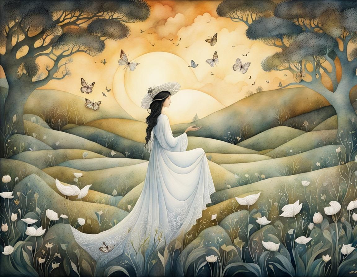 Whimsical Lullaby: Ink and Watercolor Illustration