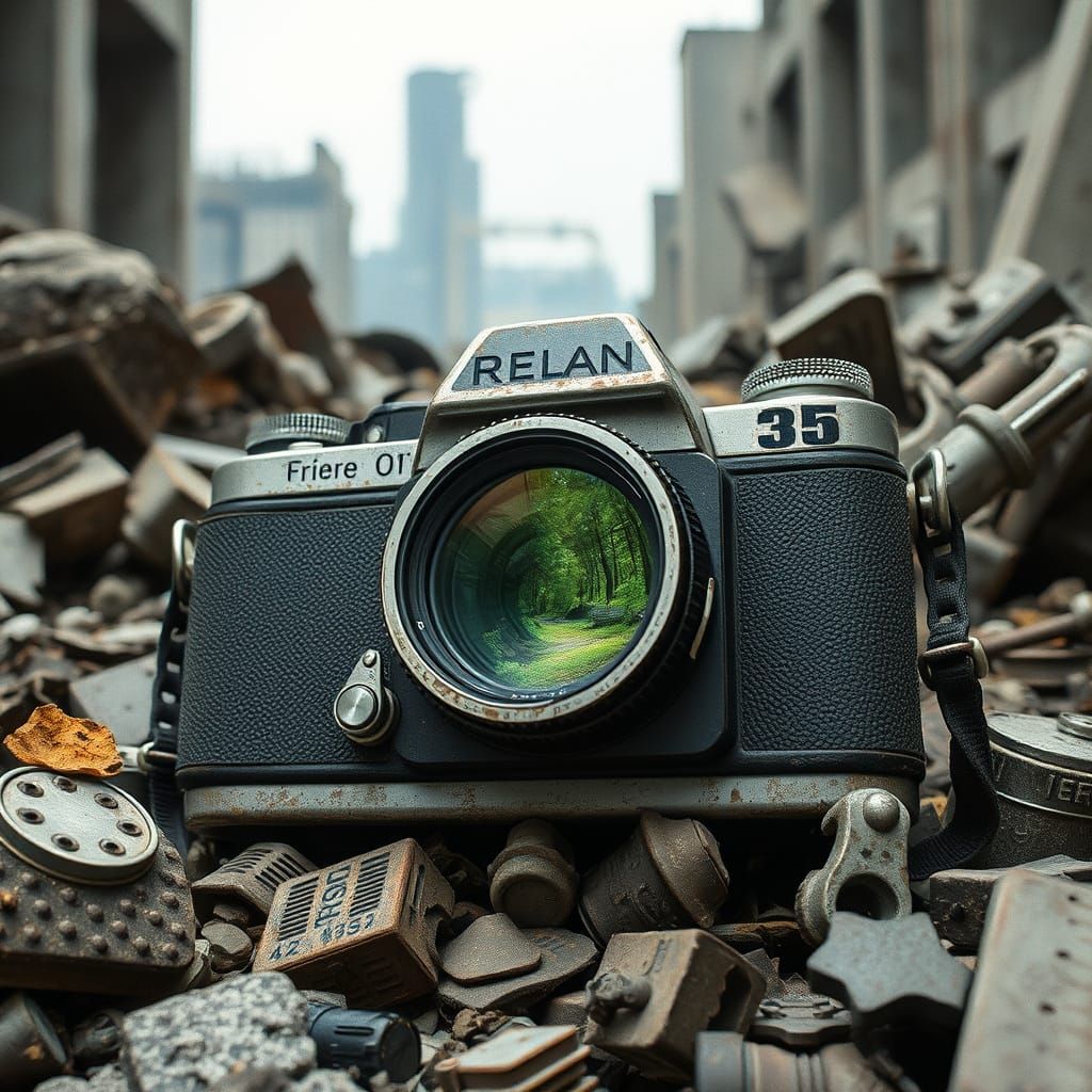 Vintage Camera Reveals Forest in Ruined City