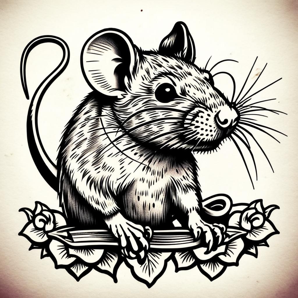 Rat Tattoo in Old School Style