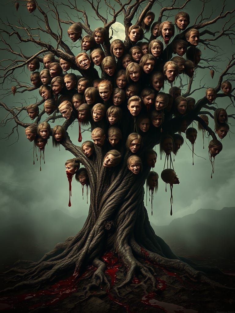 Gnarled Tree of Macabre Fruits in Dark Fantasy Style