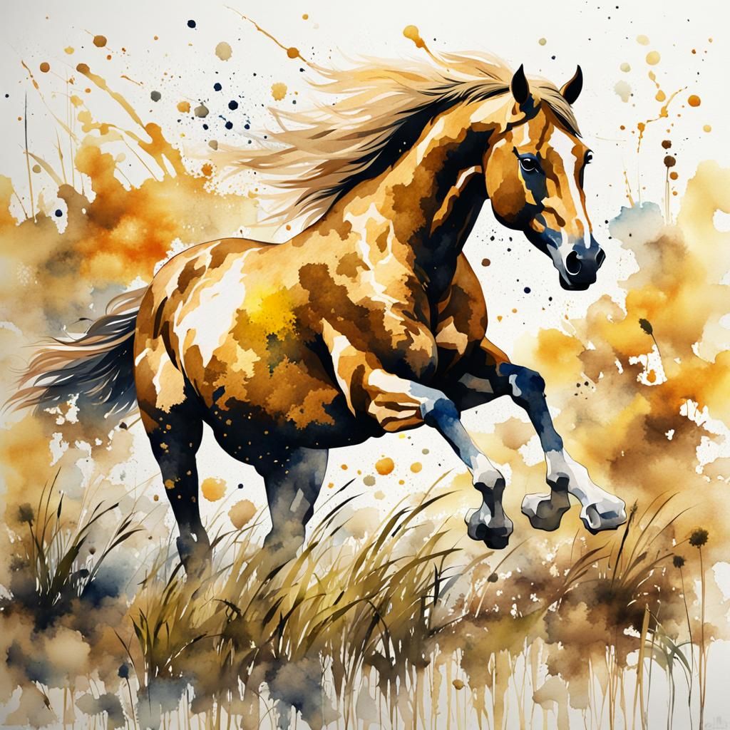 Majestic Gold Horse Watercolor Painting
