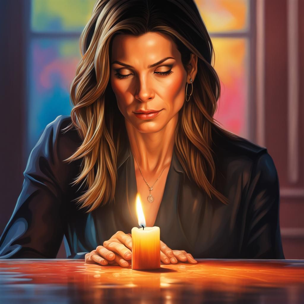 Sandra Bullock Lighting a Candle, Hyperrealistic Portrait