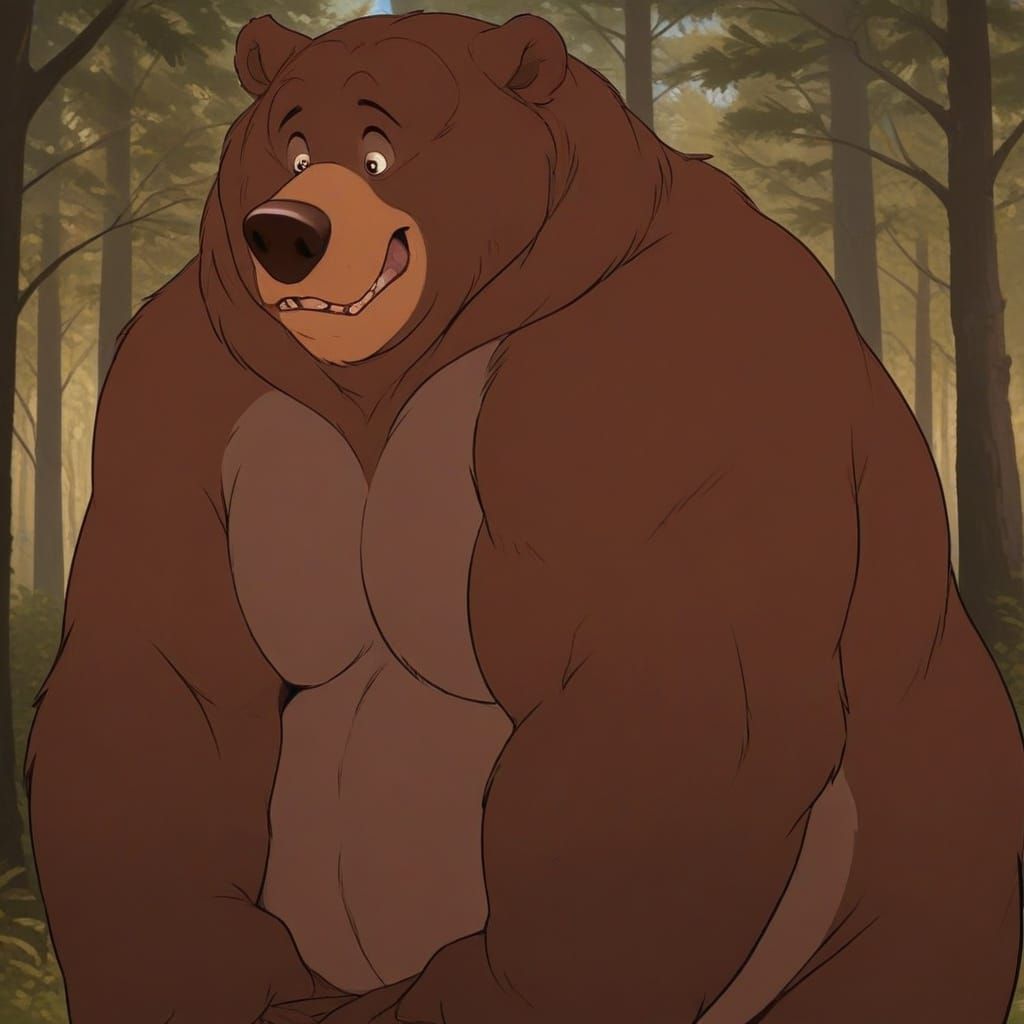 Excited Obese Bear in a Forest Setting, Rendered in High-Qua...
