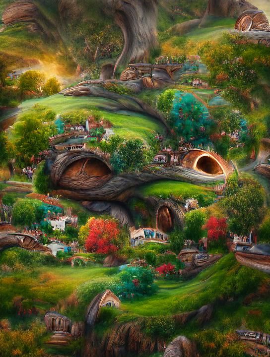 The Shire Landscape in Hyperrealism Art Style