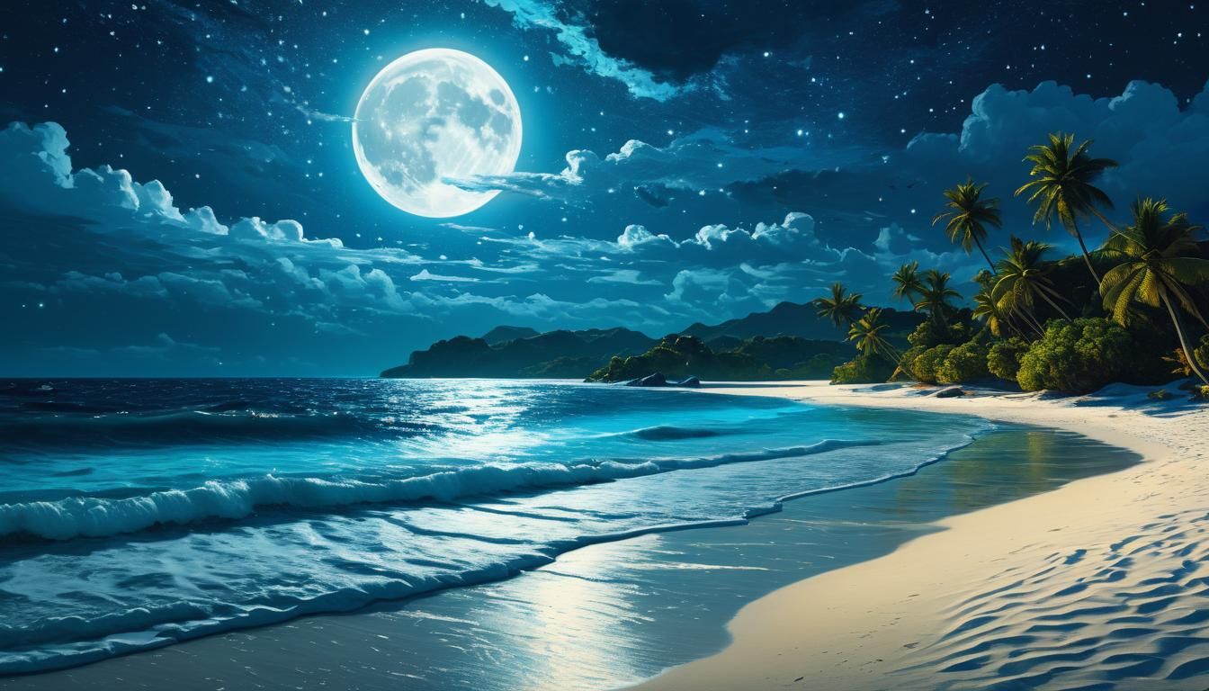 Tropical Beach Seascape in Post-Impressionist Style