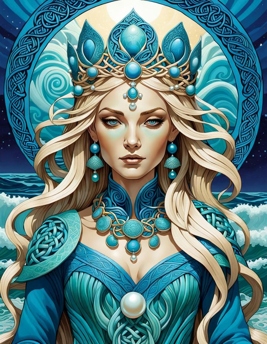 Ocean Goddess with Seashell Crown and Celtic Knotwork