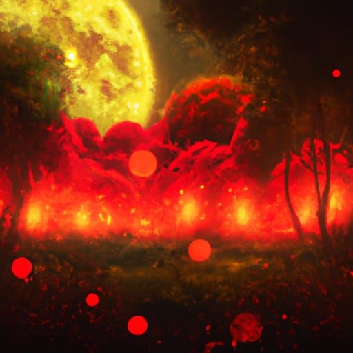 Epic Blood Moon Over Fairy Forest