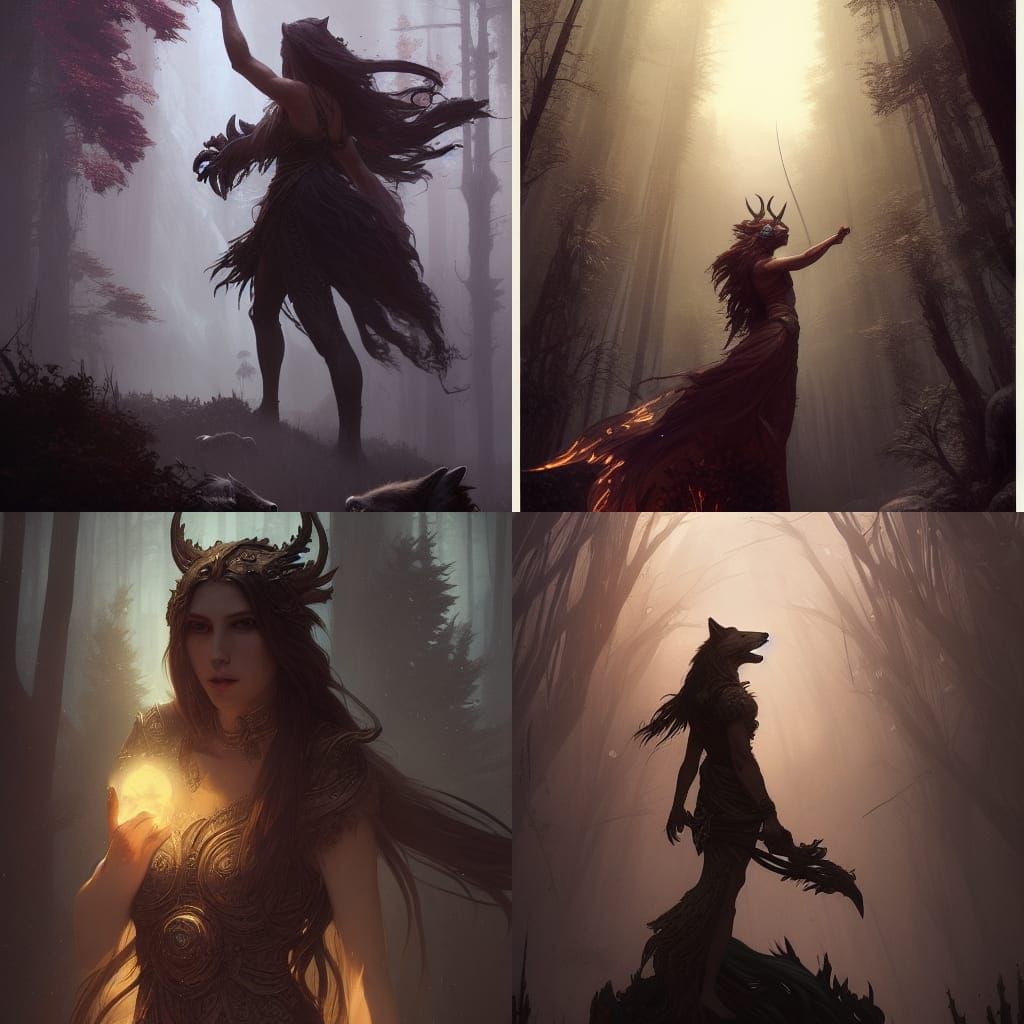 Wolf Goddess in Dark Fantasy Style
