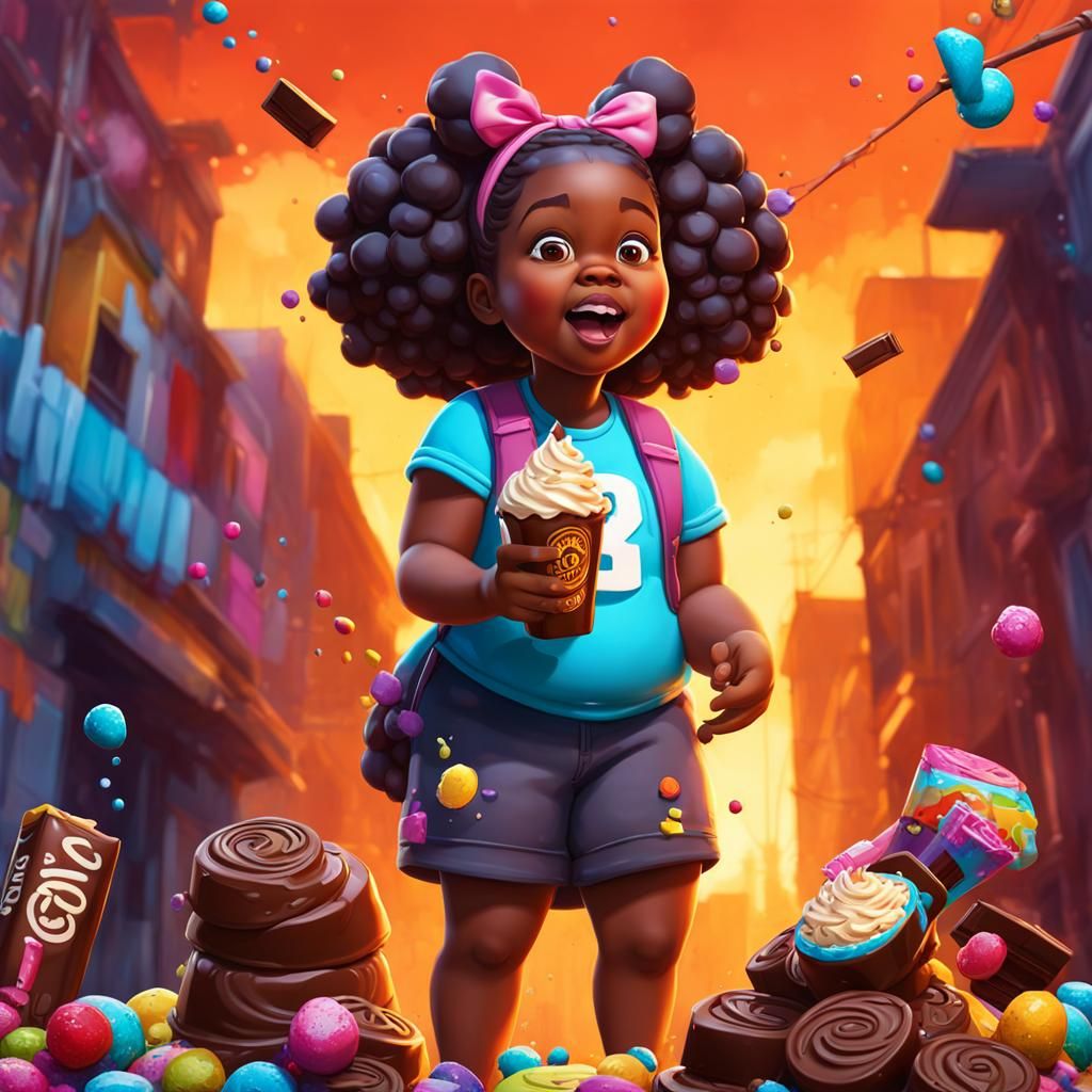 Girl Eating Chocolate: Graffiti Art in 3D Style