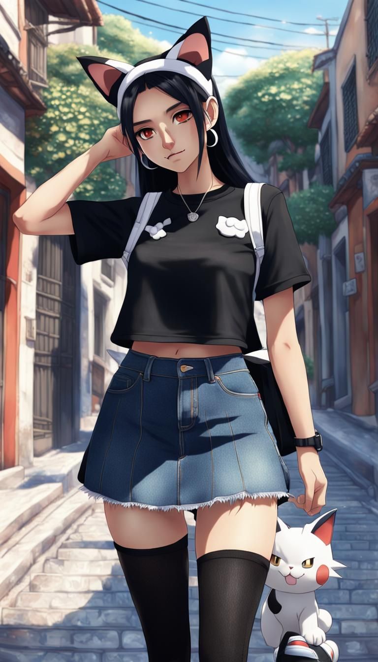 Cat ears is a pokemon trainer with Meowth