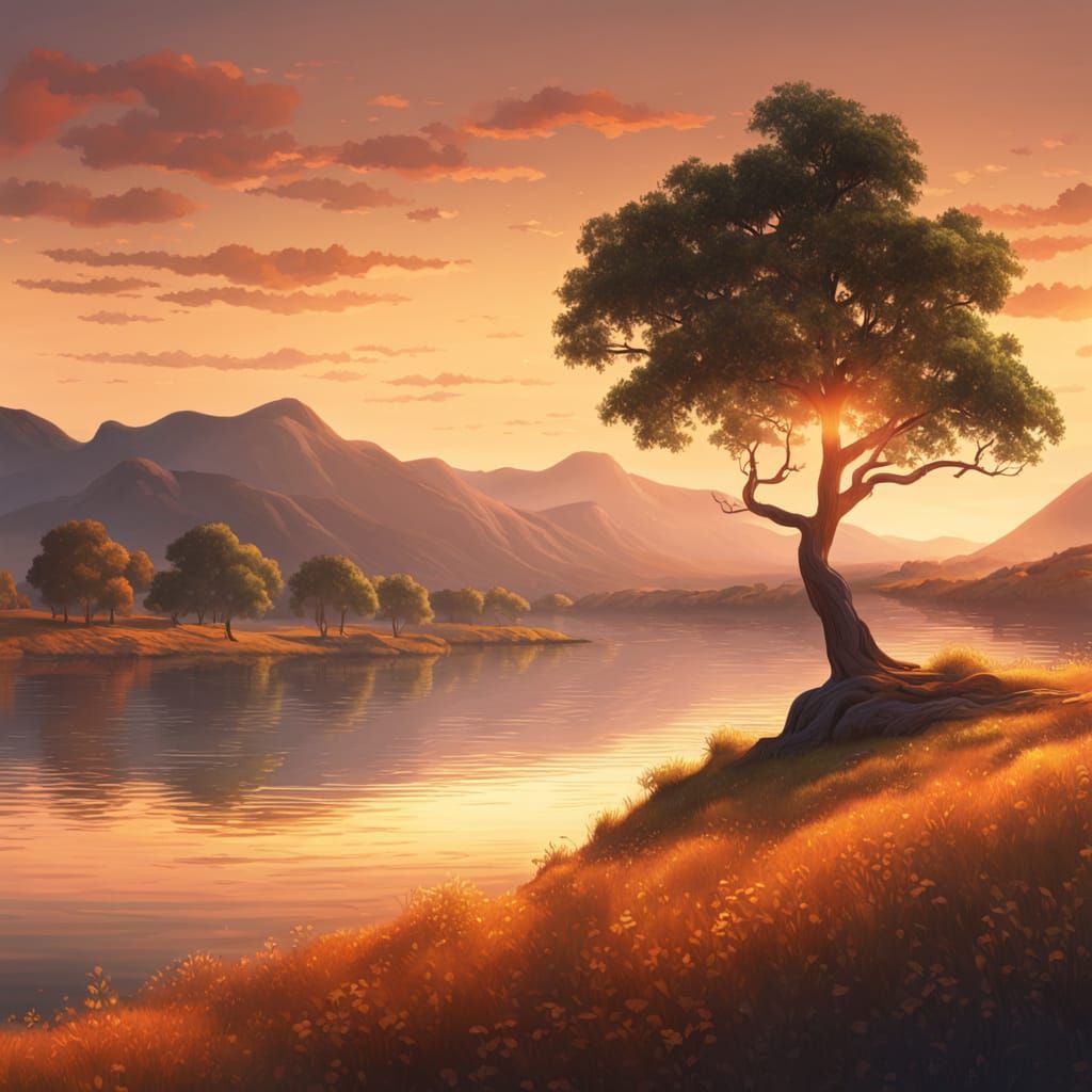 Realistic Sunset Landscape in Digital Art