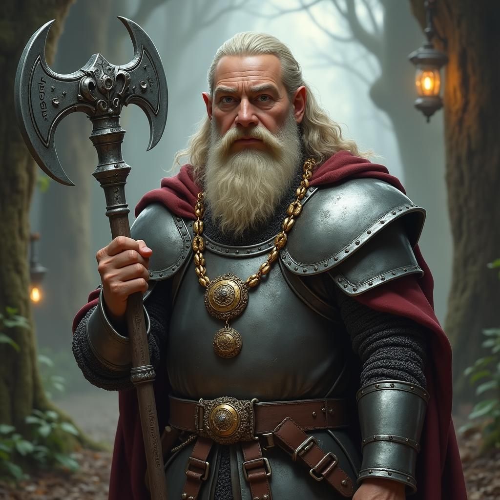 Dwarf Cleric in Silver Chainmail, Fantasy Art