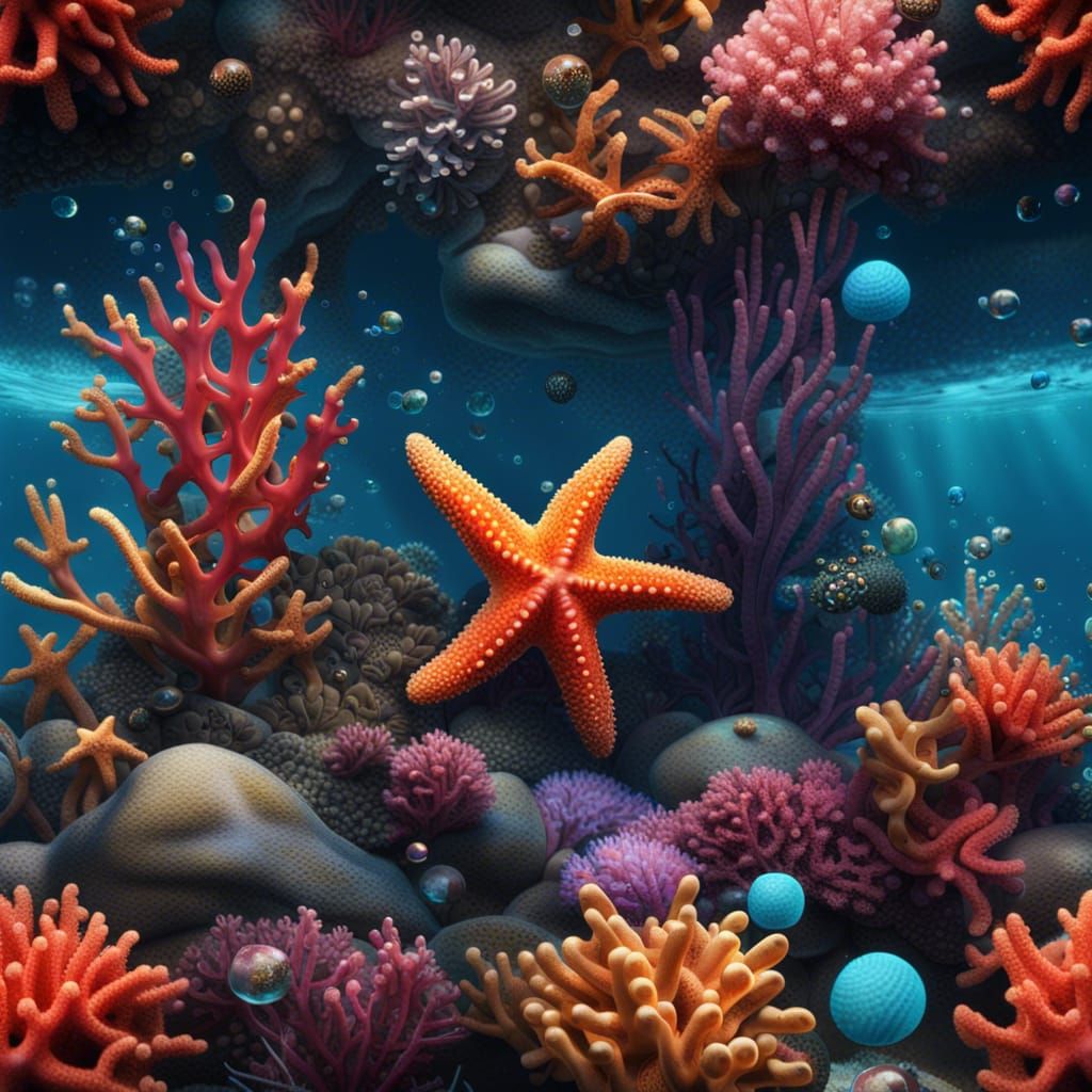 Vibrant Underwater Scene with Starfish and Corals