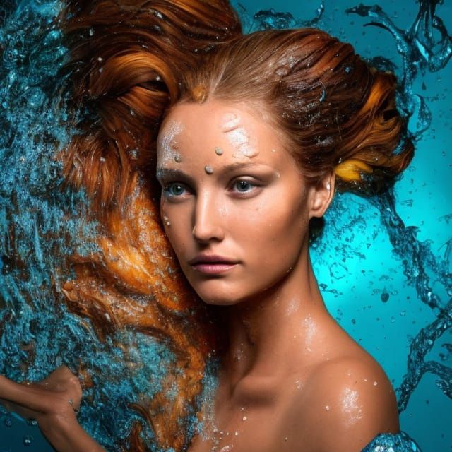 Merwoman Portrait in Rococo Bubbles, Digital Art