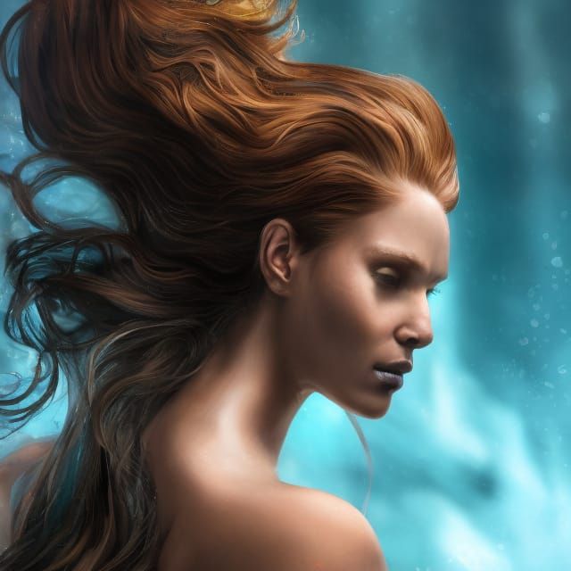 Attractive Merwoman in Swirling Water: Digital Art