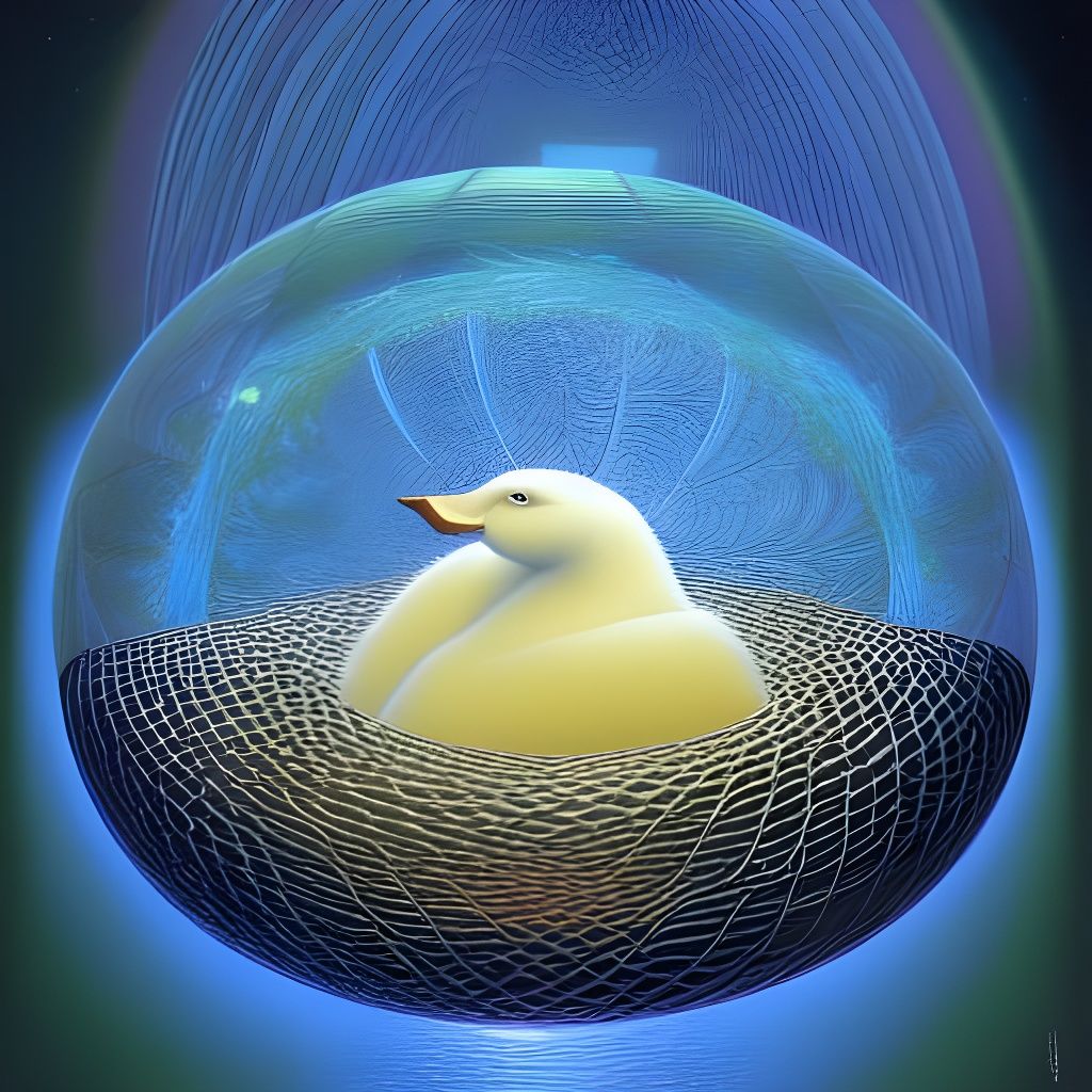 Opalescent Goose in Crystal Nest, Surreal Digital Art