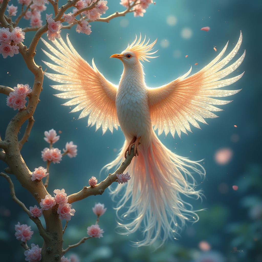 Ethereal Phoenix in Crystal Tree Paradise