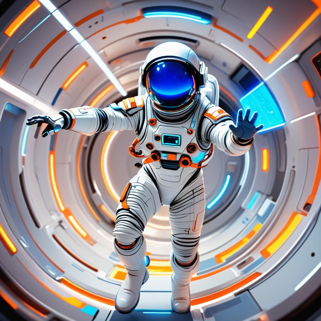 Astronaut Reaching for Spaceship Control Panel in Pixar Styl...