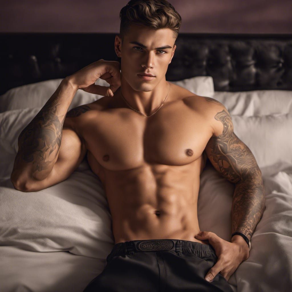 Hyperrealistic Portrait of a Young Man on a Bed