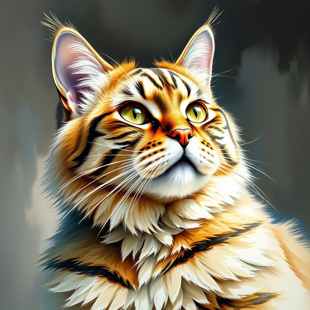 Impressionist Grandfather Cat Masterpiece in Gouache