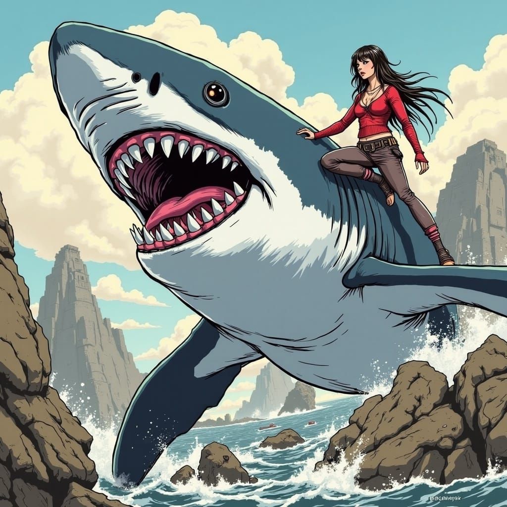 Shark Jump Parody in Retro Style