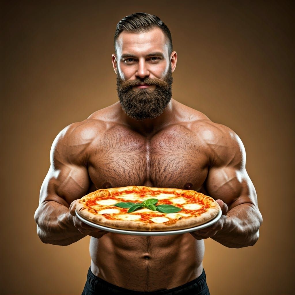 Muscular Man Offers Giant Pizza Slice