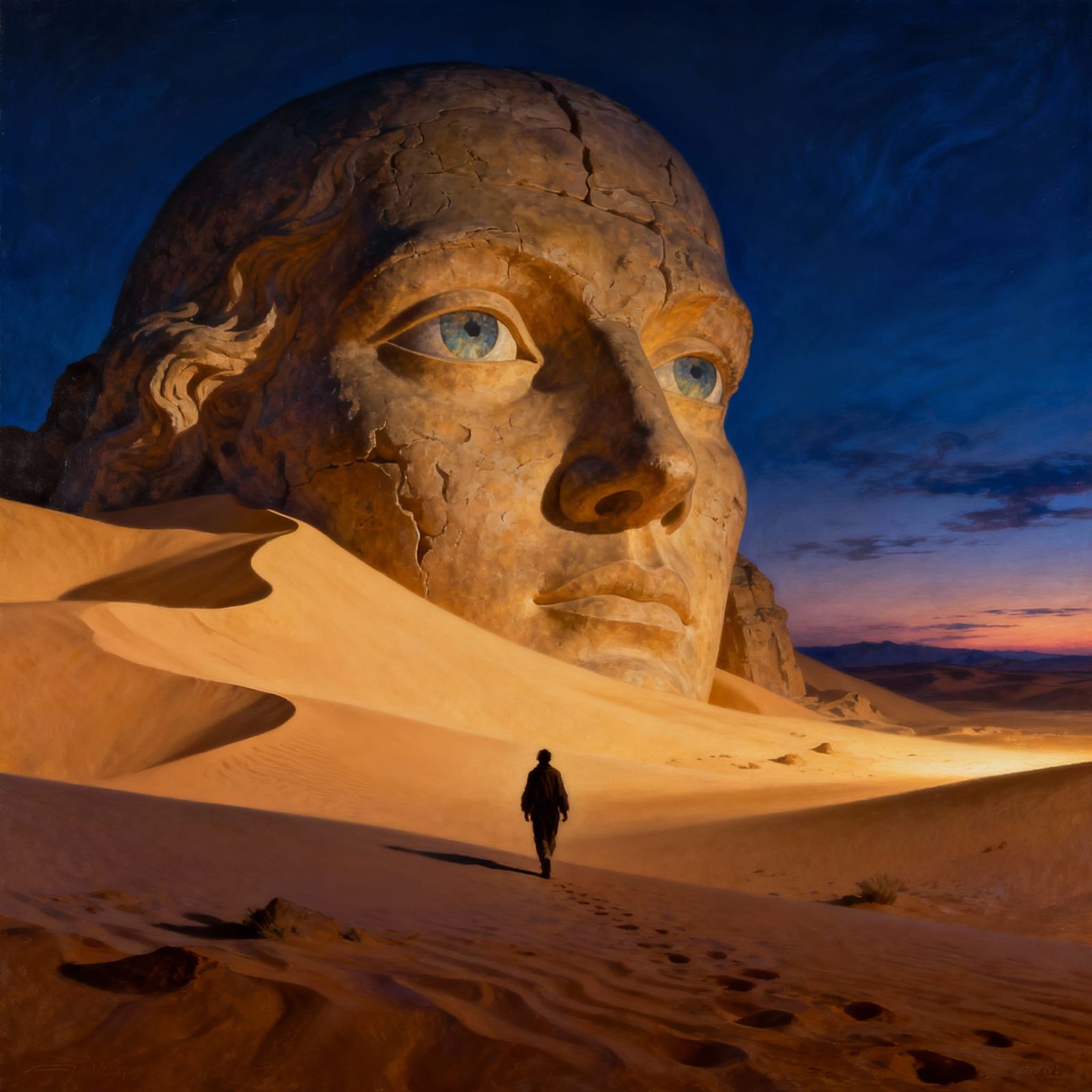 Surreal Desert Twilight: Faces in Sand Dunes
