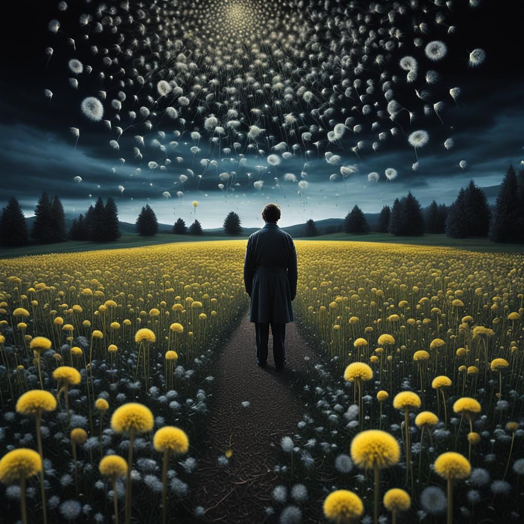 Dreamlike Dandelion Field in Surrealist Style