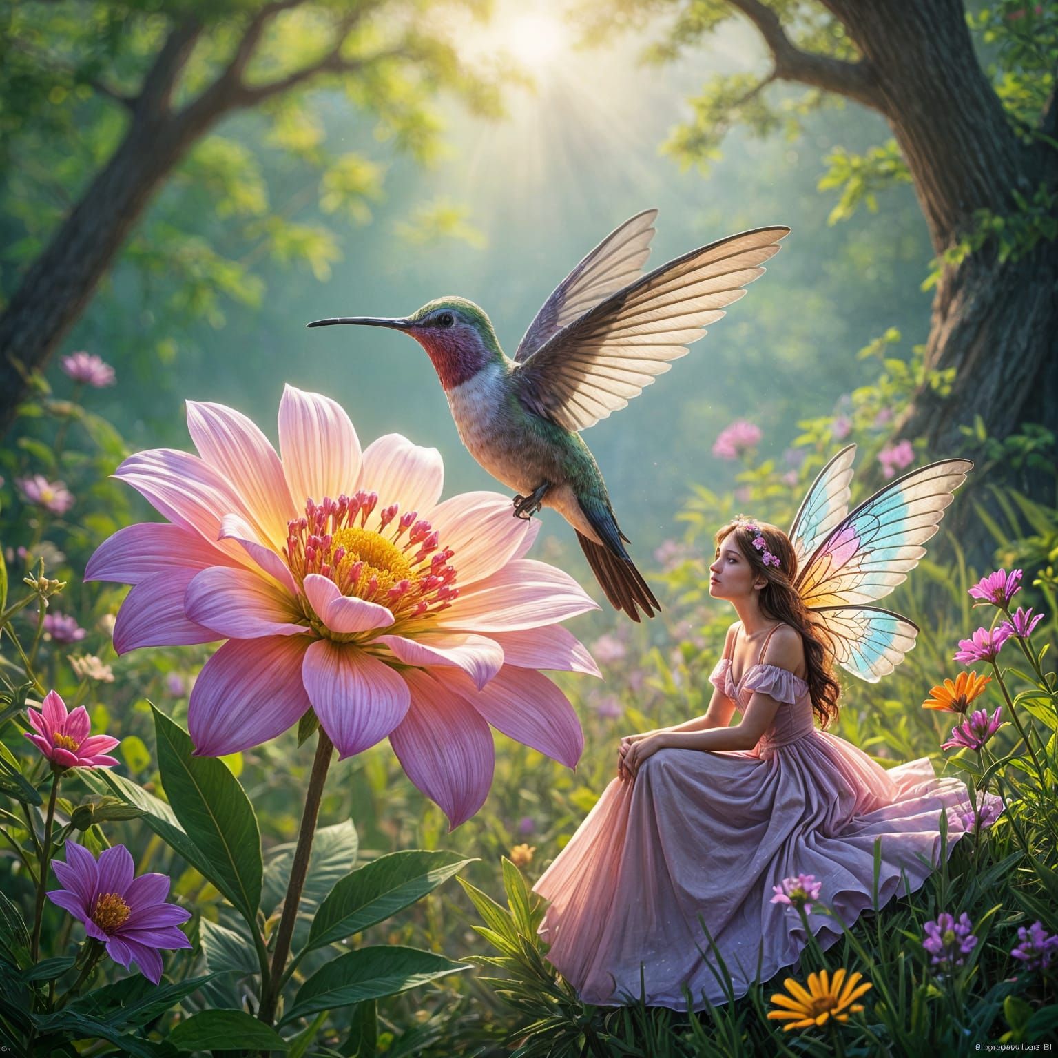 Rainbow Glass Hummingbird and Fairy Meadow