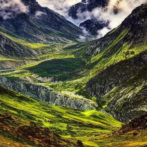 Hyperrealistic Mountain Valley in Sharp Focus