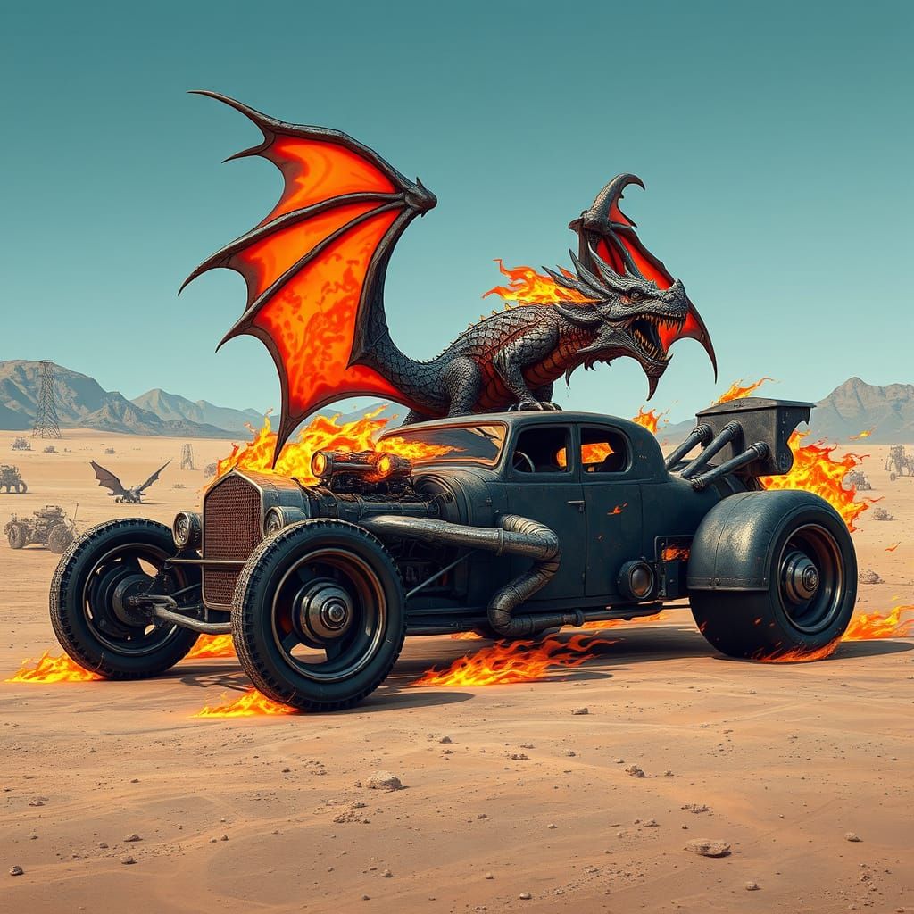 Flying Dragon Rat Rod Car in Wasteland
