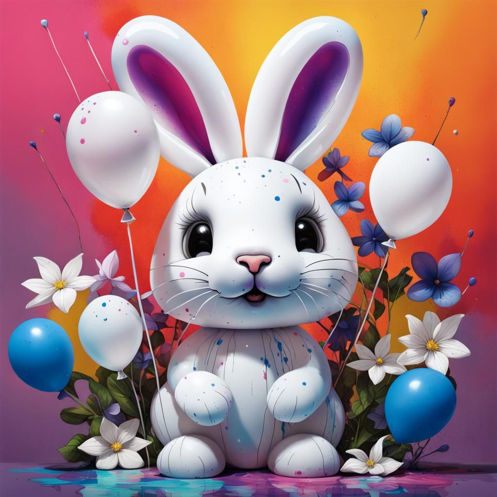 Hyperrealistic Balloon Bunny in Splash Art Style