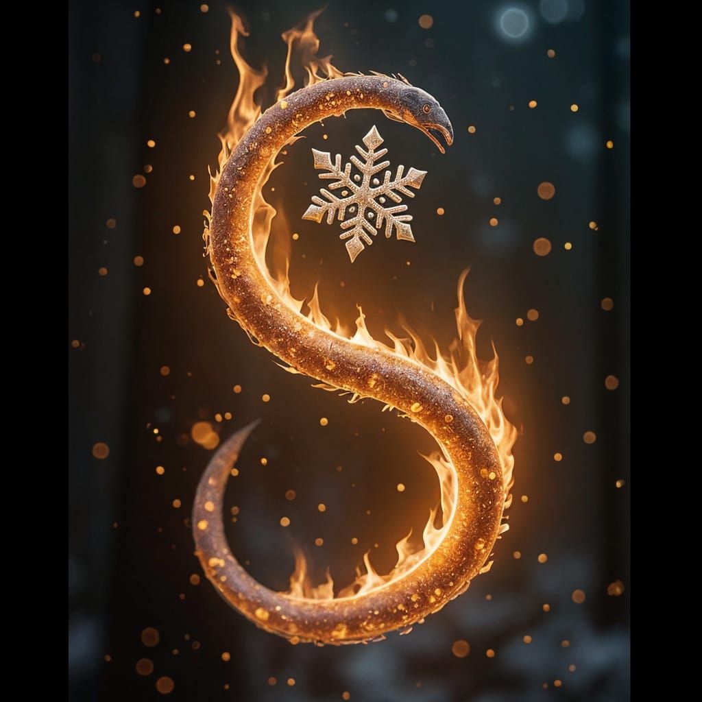 Flame Reflecting in Snowflake: Yin Yang Cinematic Still