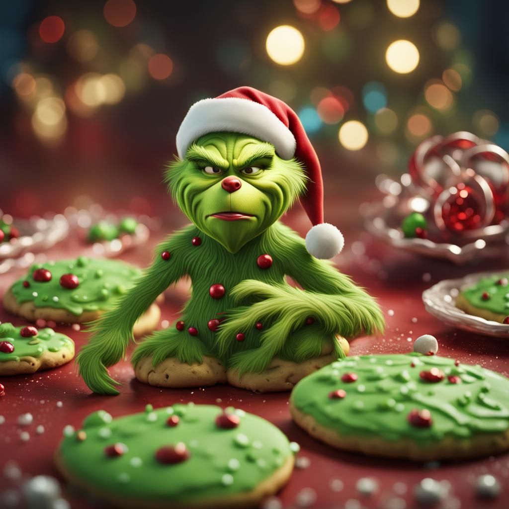 Grinch Christmas Cookie: Detailed Matte Painting