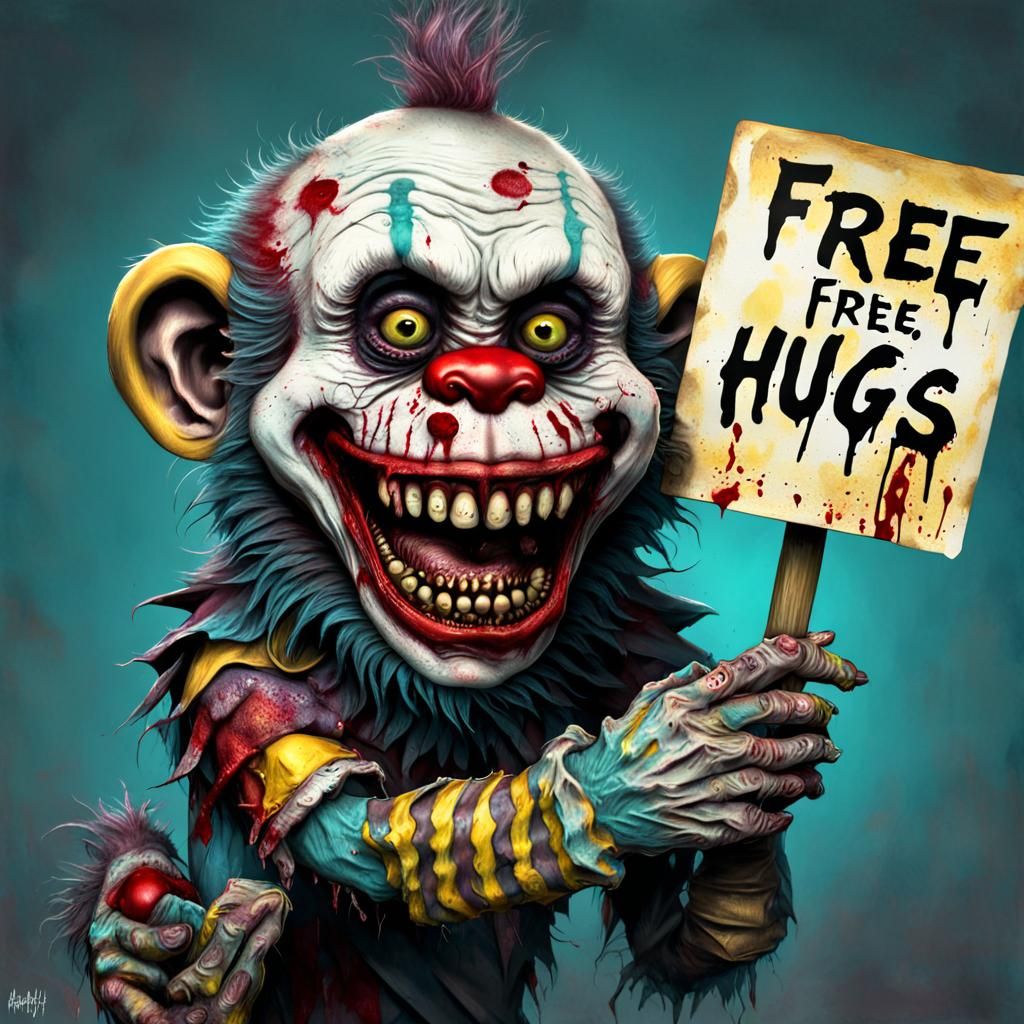 Sickly Zombie Monkey Clown Baby in Hyperrealistic Style