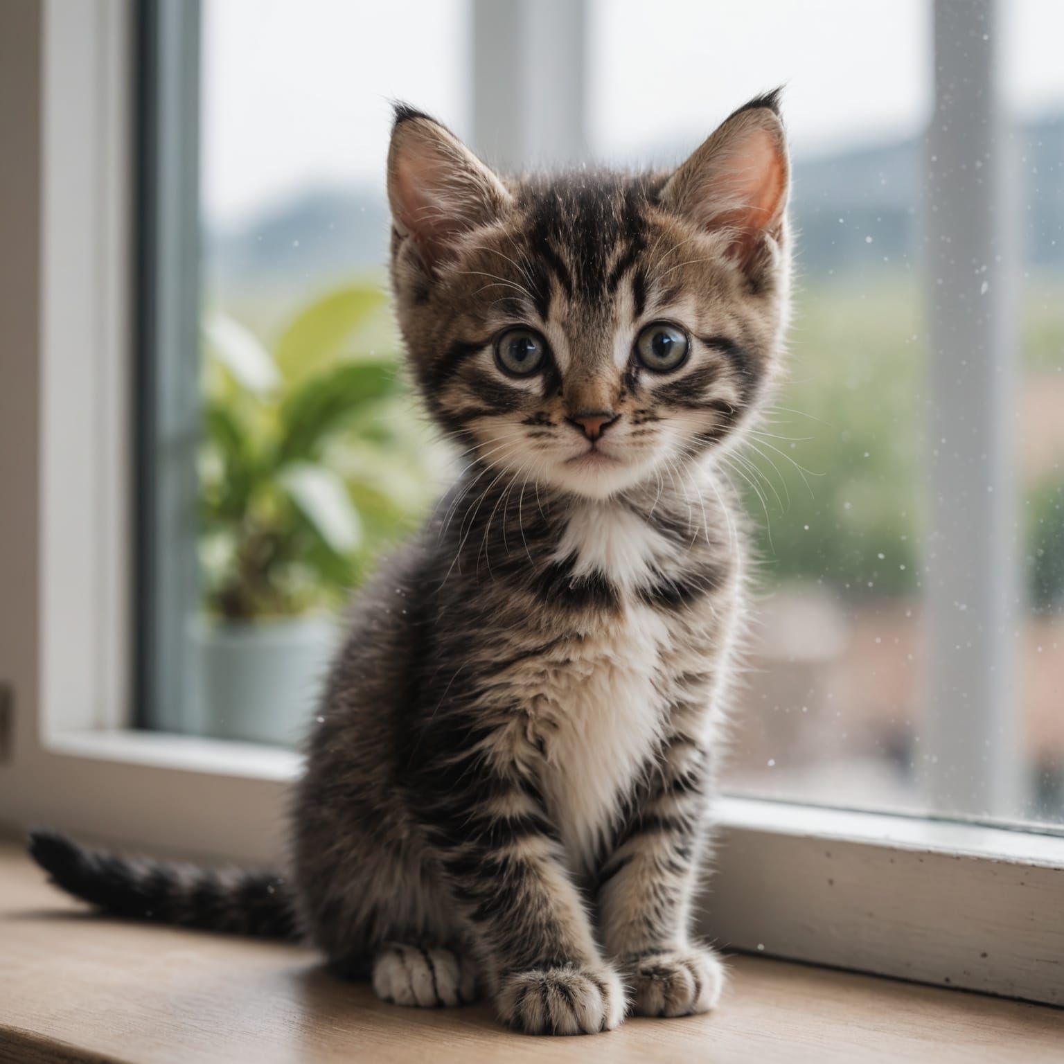 Cute Kitten Gazing Out Window