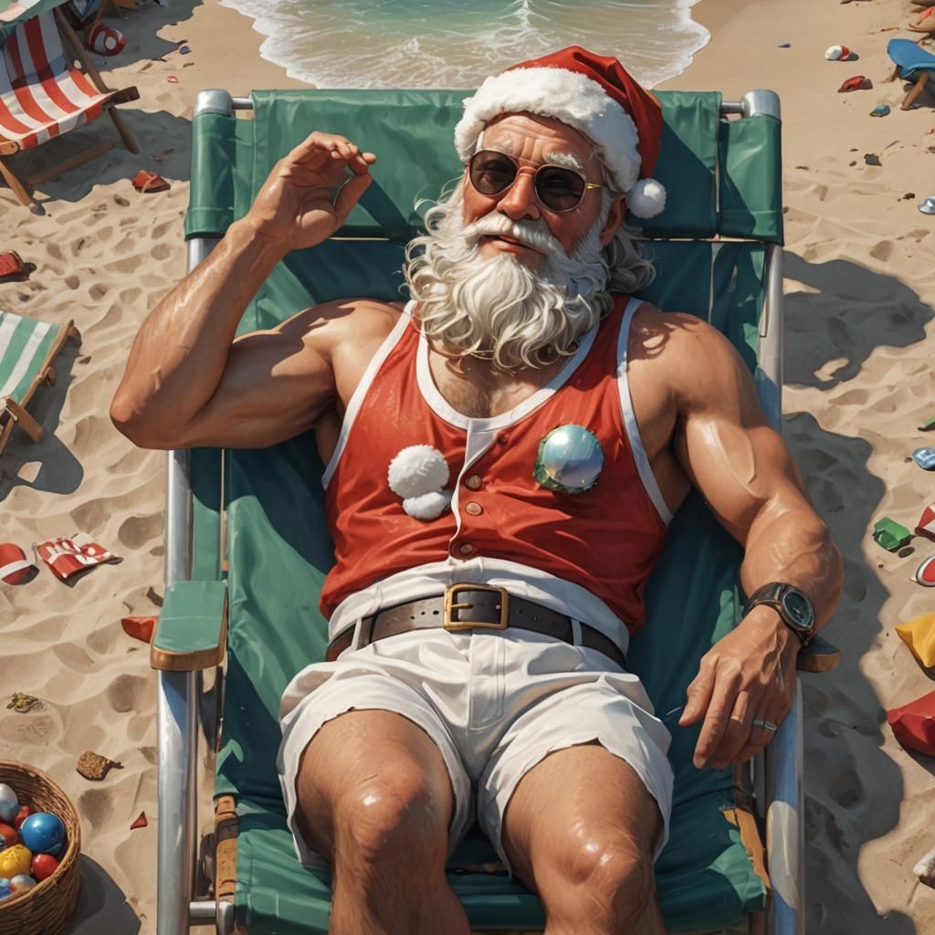 Santa Claus on Beach in 3D Animation Style