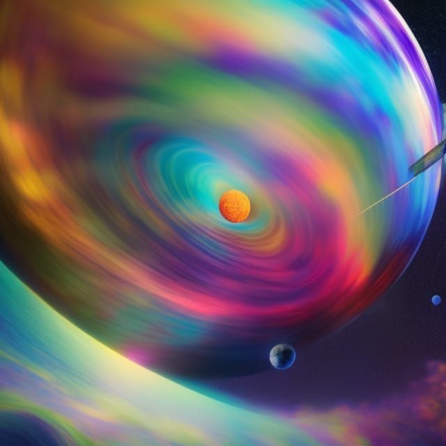 Giant Yarn Ball Orbiting Earth: Impressionistic Digital Art