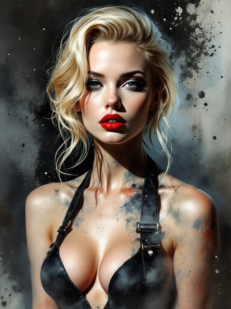 1950s Pin Up Woman in Surreal Watercolor Style