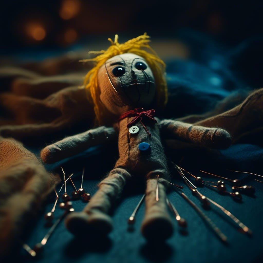 Eerie Voodoo Doll with Glowing Pins