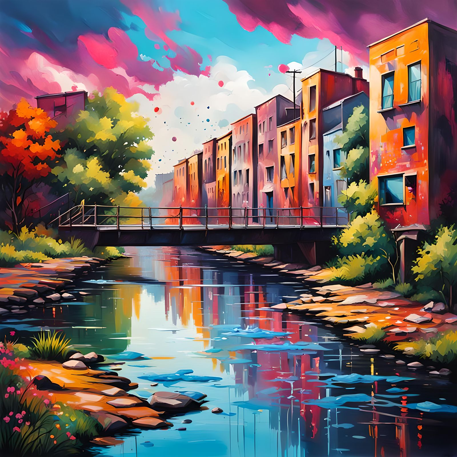 River Scene in Graffiti Art Style