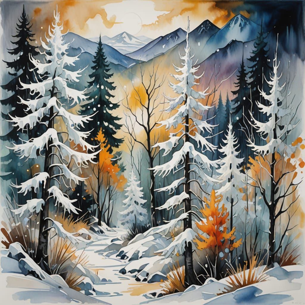 Expressionist Winter Landscape with Icy Mountains