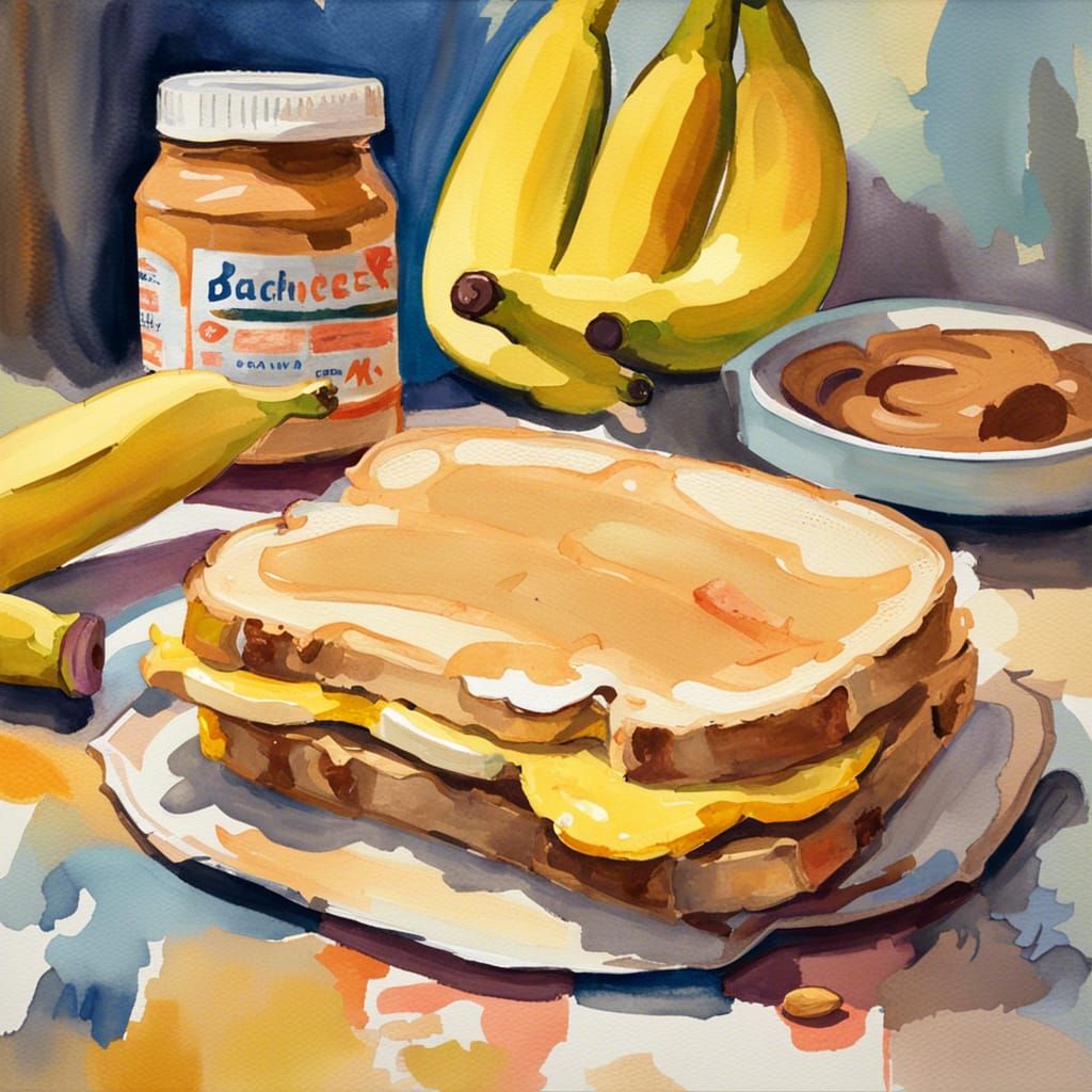 Peanut Butter Banana Sandwich in Gouache Watercolor