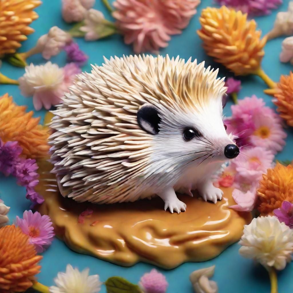 Baroque Pop Art Hedgehog Latte with Flowers