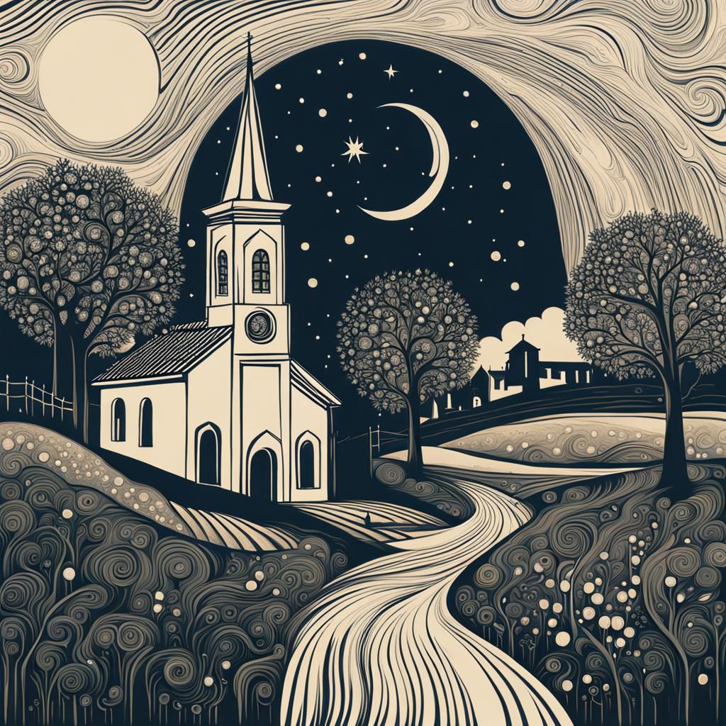 Abstract Night Scene in Cupules and Grooves Style