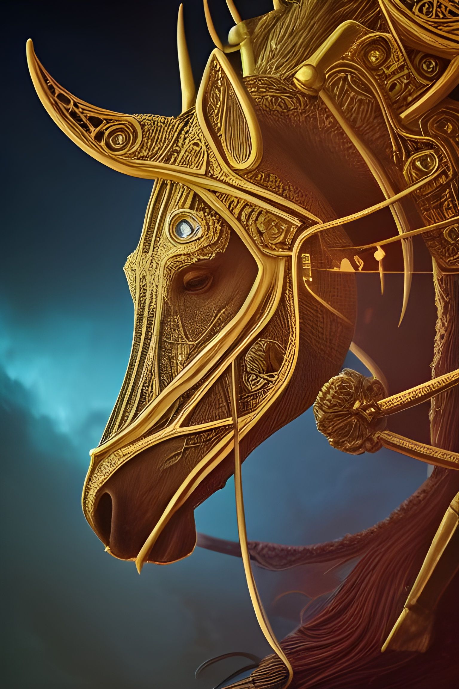 Apocalyptic Horseman Portrait with Gold Filigree Details