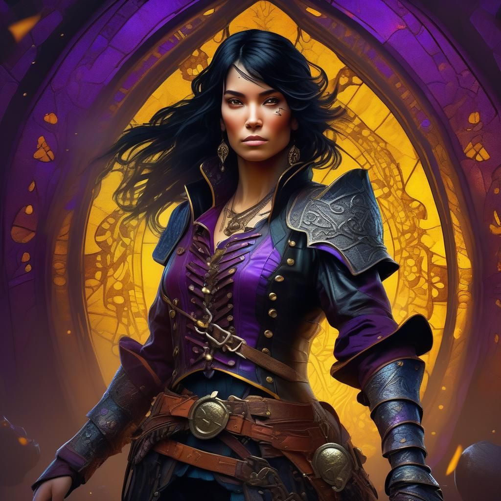 Female Pirate in Leather Armor, Art Nouveau Style