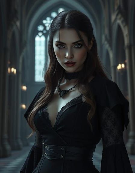 Gothic Vampire in Cathedral: Digital Art Portrait