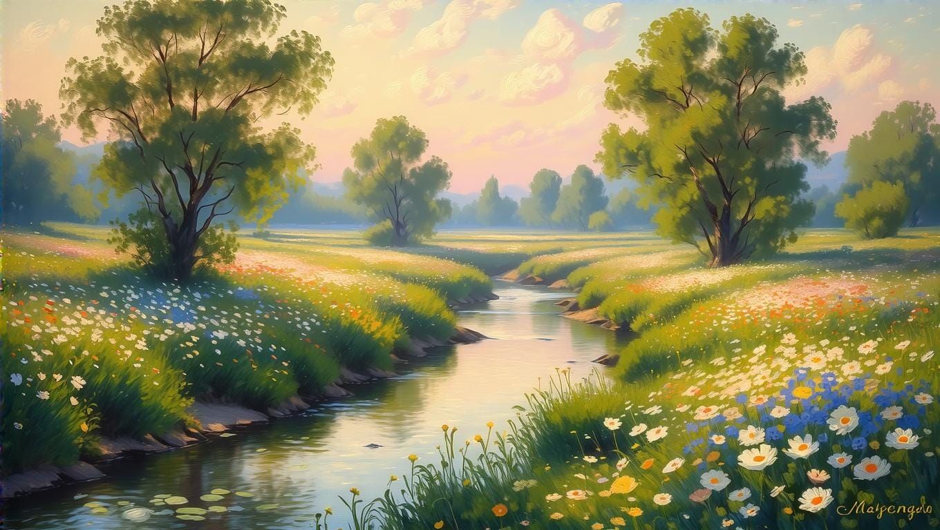 Vibrant Spring Landscape with Blooming Wildflowers and Lush ...