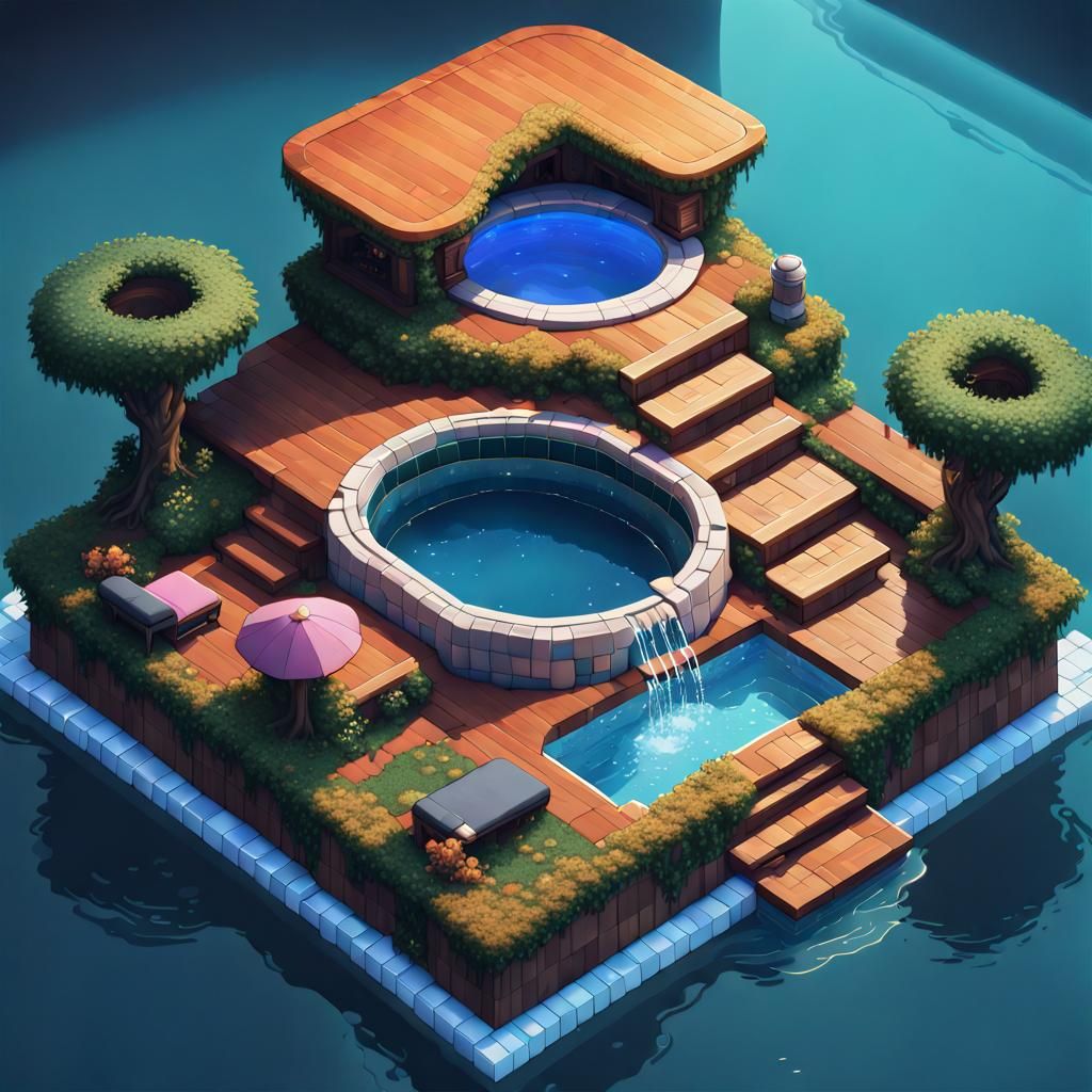Luxurious Mouse Nest with Pool in Pixel Art